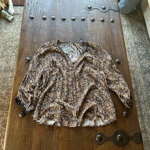 Democracy Black and Tan Floral Blouse
